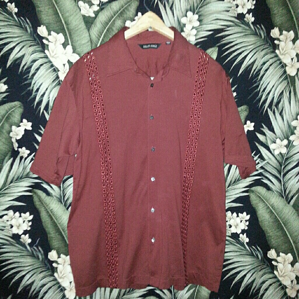 Men's Burgundy Vintage Shirt Short Sleeve Size L
